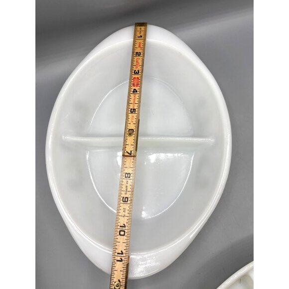 Vintage Glasbake Green Floral Daisy Divided Casserole Milk Glass‎ - Picture 5 of 5